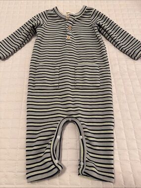 Mayhem onesie size 9 months grey/navy stripe velour